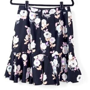 Kate Spade Skirt Floral Flared Black Multicolor Size 6 Cottagecore